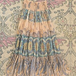 Multicolored Maxi A-Line Skirt with Pleated Tiered Design